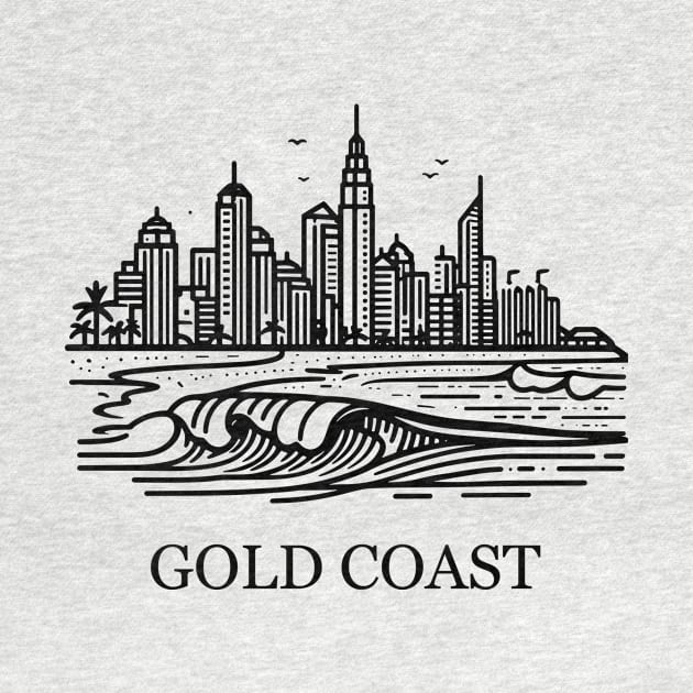 gold coast australia city simple line art illustration by art poo